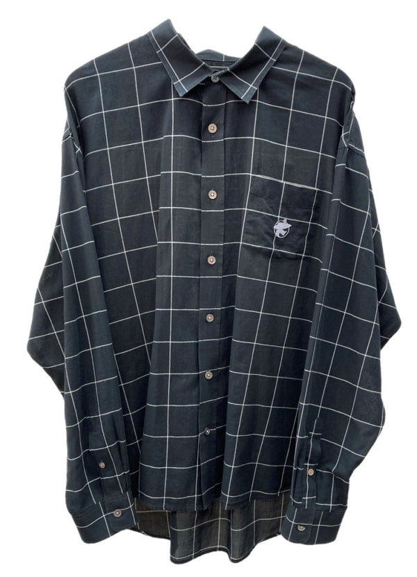 ステューシー STUSSY LIGHT WEIGHT CLASSIC SHIRT ライト ウェイト クラシック ステンカラー フロントボタン 胸ポケット ロゴ 刺繍 BLACK 黒 長袖シャツ チェック ブラック Lサイズ 104MT-1775