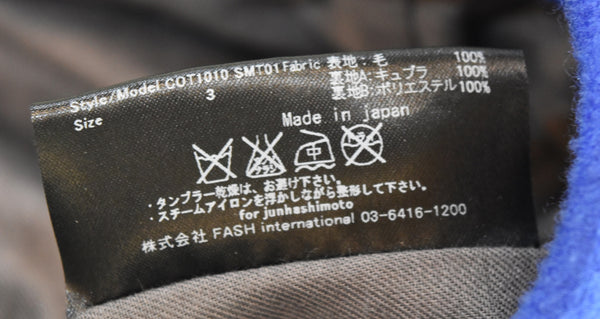 ジュンハシモト JUN HASHIMOTO STAND COLLAR WORK COAT スタンドカラーコート  COT1010 3 ジャケット ブルー 103MT-3489