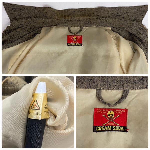 【曜日割引対象外】 クリームソーダ CREAM SODA 80's 90's 金タグ ジップアップ ブルゾン レーヨン かすり ジャケット ベージュ 201MT-4784 VB