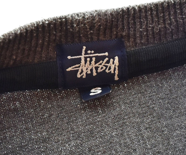 ステューシー STUSSY 90s 90's OLD STUSSY 紺タグ USA製 ライン ボーダー コットンニット スウェット 90年代 セーター グレー Sサイズ 103MT-2632
