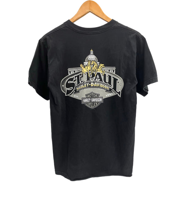 ハーレーダビッドソン Harley-Davidson 00's パープルタイガー バーアンドシールド ロゴ 馬 ホース アニマル 両面 プリント Tシャツ ブラック Mサイズ 101MT-4534