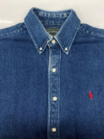ラルフローレン RalphLauren POLO COUNTRY 90s BUTTONDOWN DENIM SHIRT ボタンダウン デニム シャツ 長袖 インディゴ 青 長袖シャツ ロゴ ブルー Sサイズ 104MT-2263