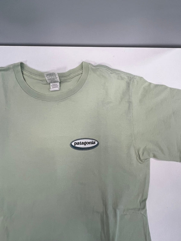 パタゴニア PATAGONIA 90s Vintage ヴィンテージ Beneficial T's  USA製 オーバルロゴ プリントTシャツ Tシャツ グリーン Sサイズ 101MT-4737