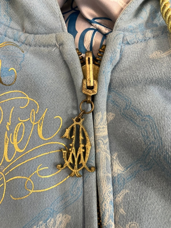 クリスチャンオードジェー Christian Audigier リバーシブル プリント ジップ フーディ Reversible Zip Hoodie 青×シルバー - パーカ ブルー 101MT-5240