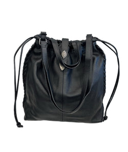 イアパピヨネ ear PAPILLONNER バックル 巾着ショルダーバッグ  本革 黒 2Way EAZ1021212A0008 バッグ レディースバッグ ショルダーバッグ・メッセンジャーバッグ ブラック 101bag-218