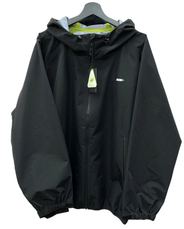 ハフ HUF Rainier Shell Jacket シェル マウンテンパーカー ライトアウター フーディ フロントジップ ロゴ プリント BLACK 黒 SP25 JK00458 ジャケット ワンポイント ブラック Lサイズ 104MT-1834