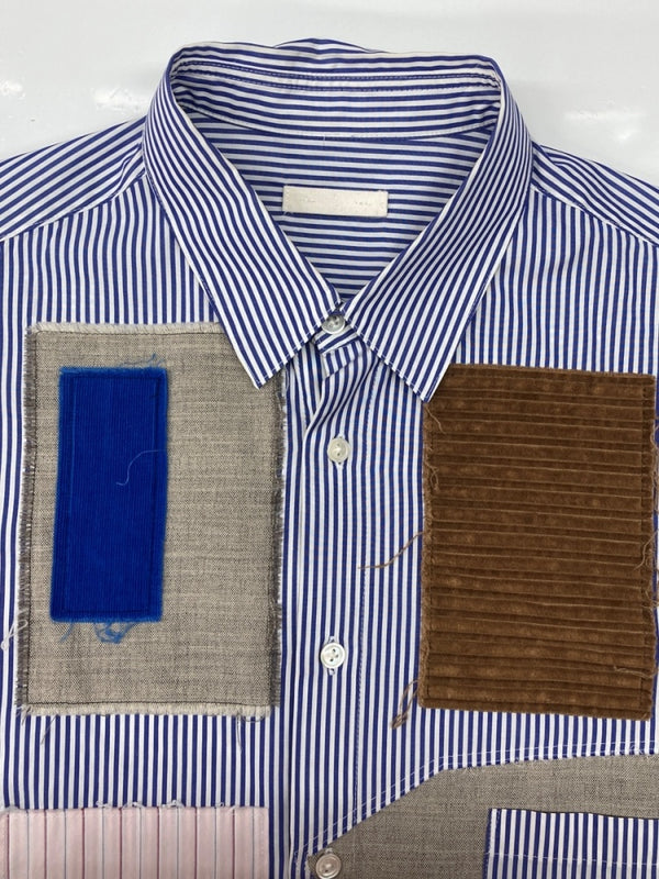 コッキ KHOKI 19AW PATCHWORK SHIRT パッチワーク シャツ 長袖 白 青 19aw-b-03 サイズ 2 長袖シャツ ストライプ ブルー 104MT-2087