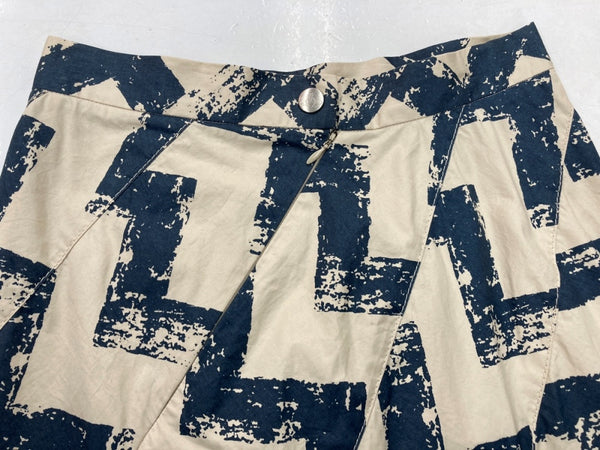 ヴィヴィアンウエストウッド Vivienne Westwood レッドレーベル RED LABEL フレアスカート ミモレ丈 パンク 柄 ギザギザ 日本製 BEIGE 紺 NAVY SIZE38 357-01-26020 スカート 幾何柄 ベージュ 104LB-25