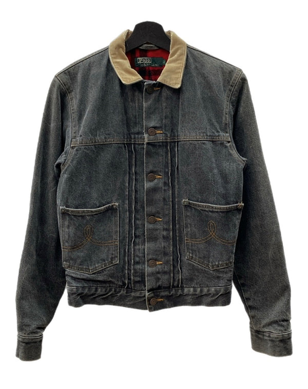 ラルフローレン RalphLauren 2nd type BLACK DENIM JACKET ブラック デニム ジャケット 裏地ブランケット 襟コーデュロイ Gジャン 黒 ジャケット ロゴ ブラック Lサイズ 104MT-1527