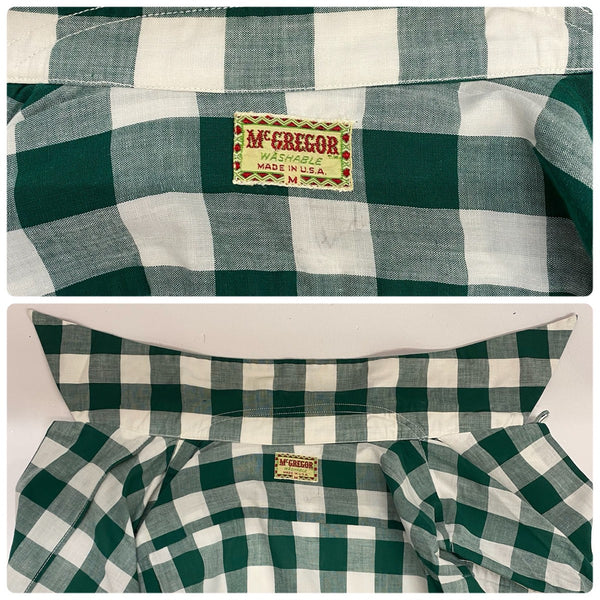 【曜日割引対象外】 ヴィンテージ vintage ~50's McGREGOR USA製 ブロックチェック オープンカラーシャツ 長袖シャツ グリーン Mサイズ 201MT-4369 VB