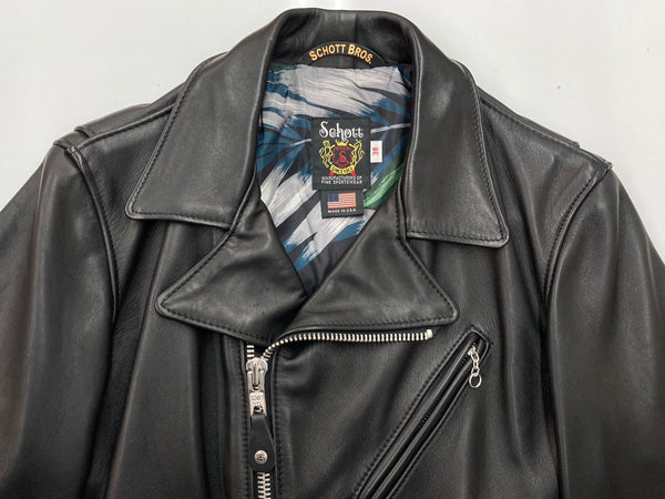 ステューシー STUSSY Schott ショット コラボ ダブル ライダース レザー 革ジャン カウレザー 牛革 USA製 黒 7516 サイズ 38 ジャケット 無地 ブラック 104MT-2076