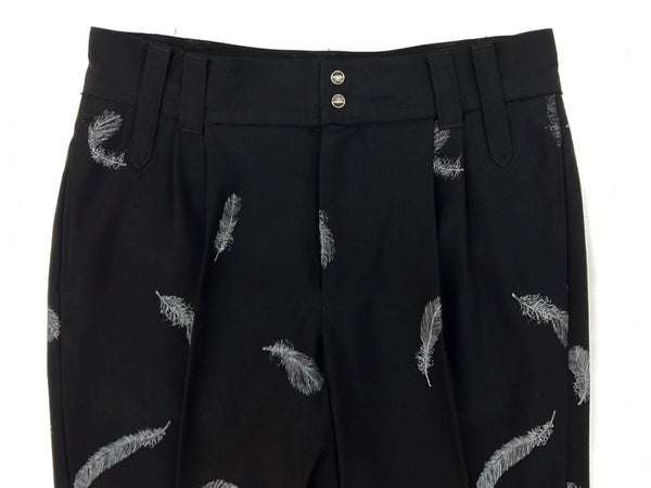 ベッドフォード BED J.W. FORD FEATHER FLARE SLACKS PANTS フェザー フレア スラックス パンツ 羽根 ジップフライ 黒 総柄 スラックス ブラック サイズ 1 104MB-287