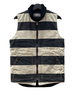 ロードランナー ROAD RUNNER KOBE PRISONER VEST プリズナー ベスト 囚人ベスト ダック ジップアップ ライダース 紺 ベスト ボーダー ネイビー Mサイズ 104MT-2003