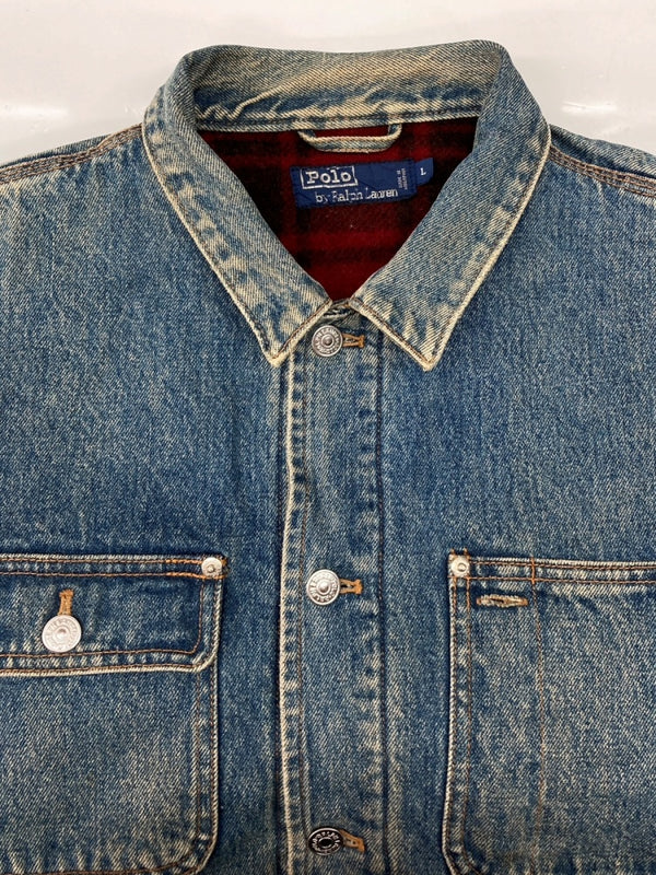 ラルフローレン RalphLauren 80s 90s DENIM JACKET デニム ジャケット 裏地ブランケット ボタン Gジャン アウター インディゴ 青 ジャケット 無地 ブルー Lサイズ 104MT-2067