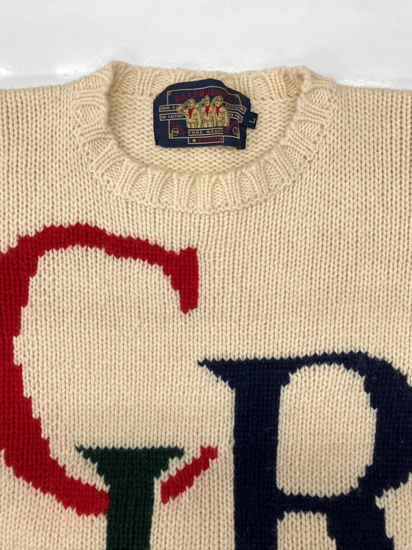 チャップス CHAPS 80s LOGO SWEATER ロゴ セーター 水兵 兵隊タグ ニット 厚手 CRL Ralph Lauren 白 セーター ロゴ ホワイト Lサイズ 104MT-2297