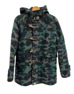 ア ベイシング エイプ A BATHING APE BAPE サルカモ ダッフルコート フード付き カモフラ 迷彩 ライン ジャケット カーキ Sサイズ 101LT-153