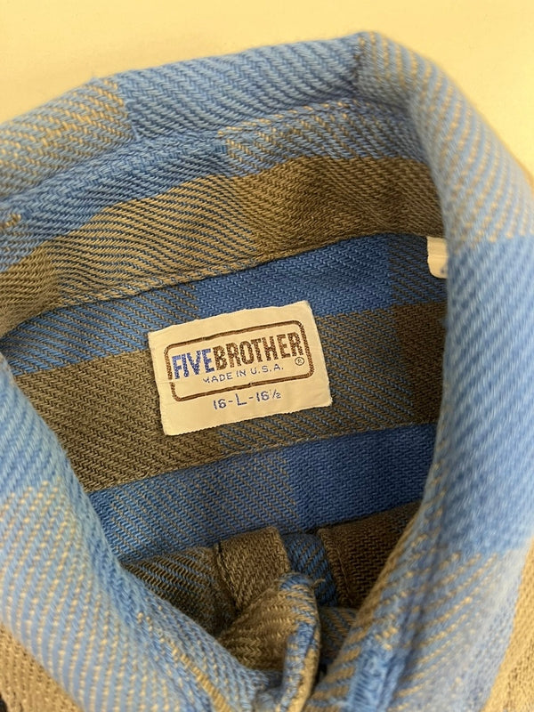ファイブブラザー FIVE BROTHER 70s~80s 80's 80年代 USA製 ヘビーネルシャツ バッファローチェック柄 青×茶 ヴィンテージ 長袖シャツ ブルー Lサイズ 101MT-5129