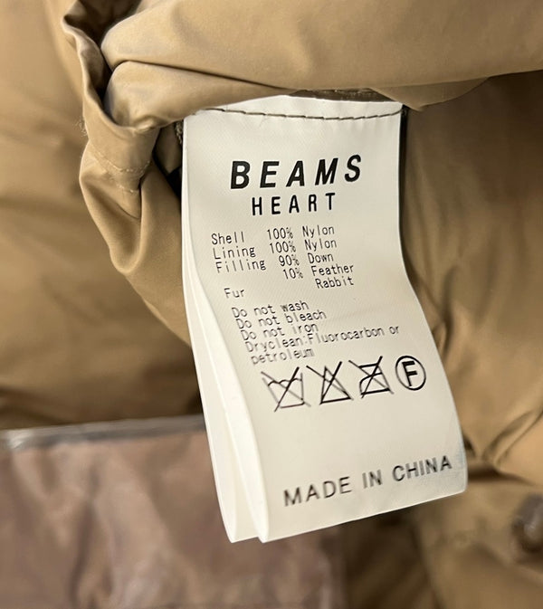 ビームス BEAMS HEART  ノーカラーダウンコート ファー ジャケット ベージュ サイズ0 101LT-220