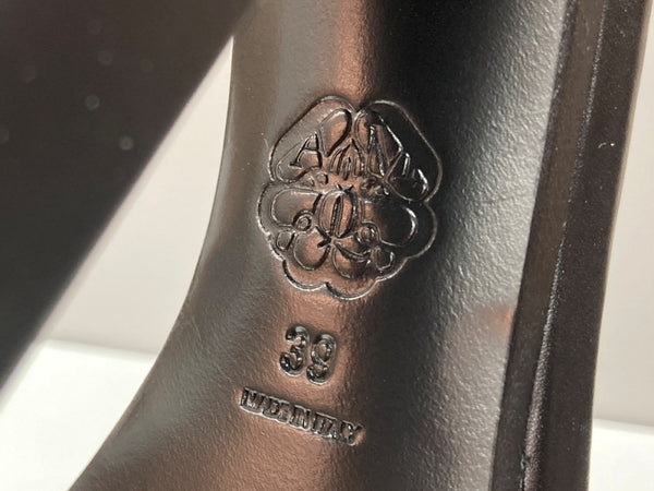 アレキサンダー・マックイーン Alexander McQueen スパイクソール サンダル ハイヒール ブロックハイヒール スタッズ オープントゥ カーフレザー イタリア製 BLACK 黒 18176123 レディース靴 サンダル ストラップ ブラック SIZE39 104S-992