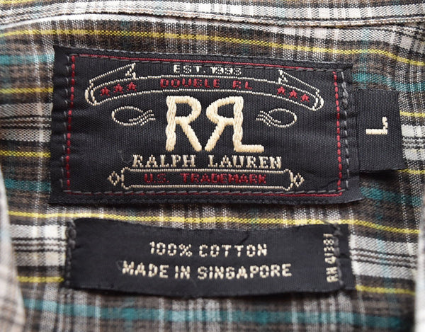 ダブルアールエル RRL 三ツ星 三つ星 90's チェック シャツ  半袖シャツ グリーン Lサイズ 103MT-2830