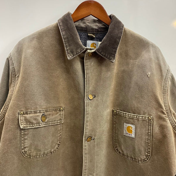 【曜日割引対象外】 カーハート Carhartt 90's Duck Chore Coat 裏地ブランケット カバーオール USA製 ジャケット ブラウン Lサイズ 201MT-3699 VB