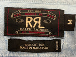 ダブルアールエル RRL 90s 三ツ星タグ SHIRT バンドカラー 猫目ボタン 胸ポケット ヴィンテージ VINTAGE ラルフローレン RALPH LAUREN コットン マレーシア製 ライトブルー 青 長袖シャツ 無地 ブルー Mサイズ 104MT-2026