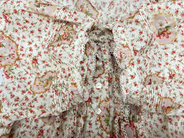 ピンクハウス PINKHOUSE DRESS ドレス 半袖 ロング丈 マキシ丈 ピコフリル ローズブーケ 小花柄 リボン フリル ティアード レトロ アンティーク ロリータ PINK アイボリー IVORY A2151FAY303 ワンピース 総柄 ピンク Lサイズ 104LT-221