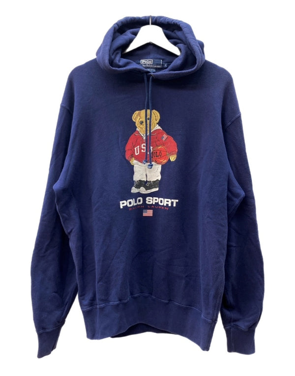 ラルフローレン RalphLauren 90s POLO BEAR HOODY ポロ ベア フーディー パーカー プルオーバー バスケ 薄手 スウェット 紺 パーカ プリント ネイビー Mサイズ 104MT-2065