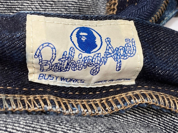 ア ベイシング エイプ A BATHING APE CHAMPION LOGO STITCH DENIM 刺繍デニム 金タグ MADE IN JAPAN 1870-150-032 デニム ロゴ ネイビー Lサイズ 101MB-418