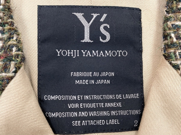 ワイズ Y's ヨウジヤマモト Yohji Yamamoto 3B ツイード テーラード TWEED TAILORED JACKET ウール シルク混 シングルブレステッド KHAKI GREEN 緑 BEIGE ベージュ YC-J59-552 ジャケット カーキ SIZE2 104LT-177