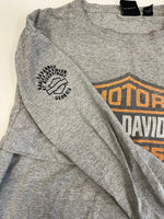 ハーレーダビッドソン HARLEY DAVIDSON 00's ©2004 シールドロゴ プリント モーターサイクル 袖プリント XL ロンT グレー LLサイズ 101MT-4110