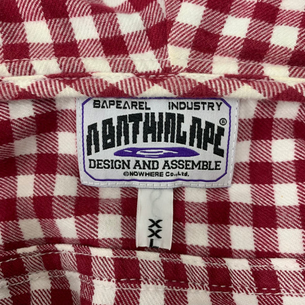 アベイシングエイプ A BATHING APE ファーストカモ 1st カモ シャーク WGM ギンガムチェック 長袖シャツ レッド XXLサイズ 201MT-4312