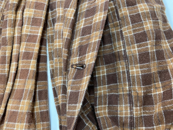 ダブルアールエル RRL 90s 三ツ星タグ SHIRT ステンカラー フロントボタン 胸ポケット ヴィンテージ VINTAGE ラルフローレン RALPH LAUREN コットン モーリシャス製 BROWN 茶色  長袖シャツ チェック ブラウン Sサイズ 104MT-2028