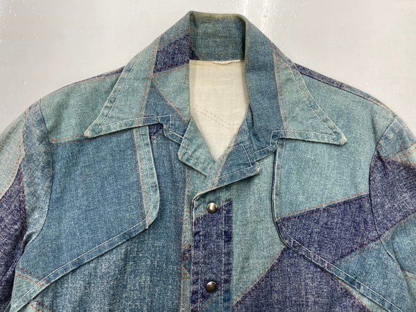 ヴィンテージ vintage 70s 70年代 パッチワーク プリント デニムジャケット Ｇジャン 青 ジャケット プリント ブルー 104MT-1351