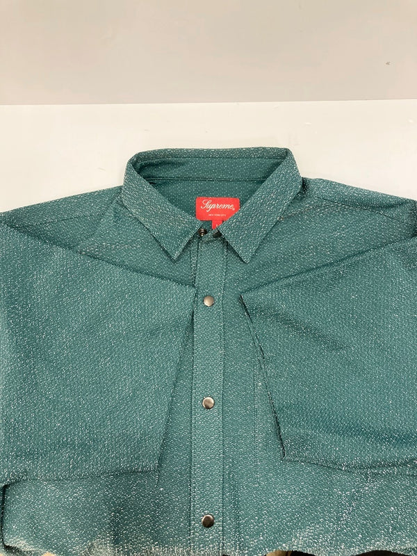 シュプリーム SUPREME Lurex S/S Shirt Green  ルレックス S/Sシャツ ロゴ刺繍 ラメ 半袖シャツ グリーン Lサイズ 101MT-2713