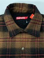 シュプリーム SUPREME 23AW Lined Flannel Snap Shirt ライン フランネル スナップ シャツ バックロゴ 長袖 刺繍 裏地ボア 茶色 長袖シャツ チェック ブラウン Lサイズ 104MT-624