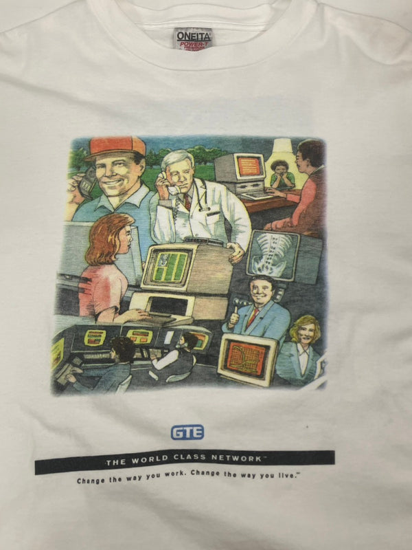 ヴィンテージ vintage 90's 90s ONEITA GTE Telephone Operations NETWORK ©1995 企業Tee アートT art シングルステッチ XL Tシャツ ホワイト LLサイズ 101MT-3540