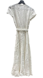 ラルフローレン RalphLauren ポロ POLO 現行タグ リネン ラップ ドレス 麻 LINEN DRESS ラップシルエット カシュクール ロング丈 リボン WHITE 白 211806799002 ワンピース ホワイト SIZE0 104LT-192