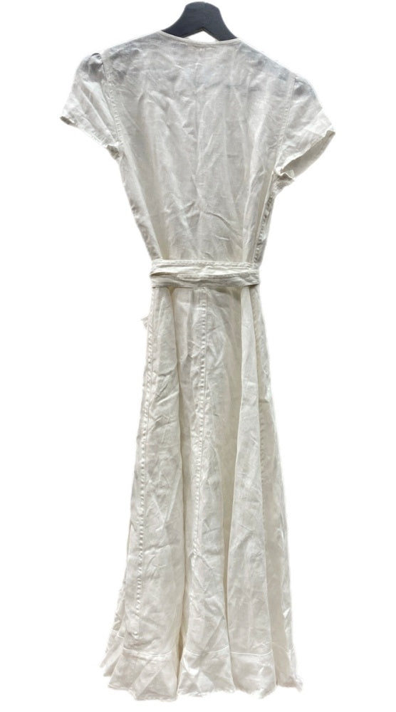 ラルフローレン RalphLauren ポロ POLO 現行タグ リネン ラップ ドレス 麻 LINEN DRESS ラップシルエット カシュクール ロング丈 リボン WHITE 白 211806799002 ワンピース ホワイト SIZE0 104LT-192