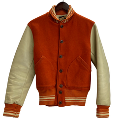 【曜日割引対象外】 マッコイ McCOY SPORTSWEAR 旧タグ 袖レザー ウール スタジャン  ジャケット オレンジ 36サイズ 201MT-4647 VB