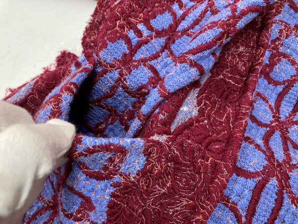 コムデギャルソン COMME des GARCONS 00s アクリルニットジャケット ウール混 異素材 ボタンレス 内ポケット 刺繍 RED 赤 ORANGE オレンジ PURPLE パープル 紫 GM-J011 ジャケット 総柄 マルチカラー Sサイズ 104LT-130