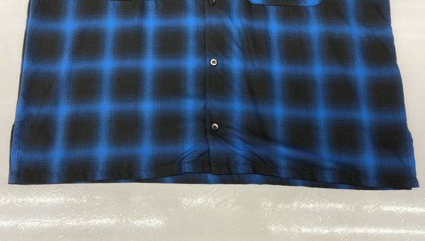 ハイドアンドシーク HIDE AND SEEK 23SS OMBRE CHECK L/S SHIRT オンブレ チェック シャツ オープンカラー青 黒 HS-020223 長袖シャツ チェック ブルー Lサイズ 104MT-449