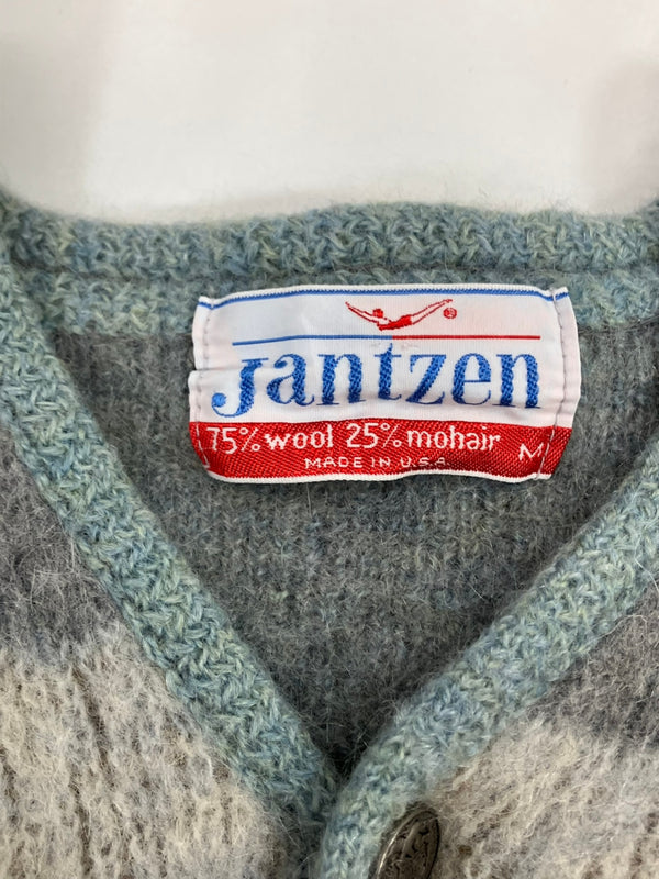 ヴィンテージ vintage 60's 60年代 Jantzen ジャンセン MADE IN USA アメリカ製 MOHAIR 毛足長 ブロック 柄モヘア カーディガン ブルー Mサイズ 101MT-3648