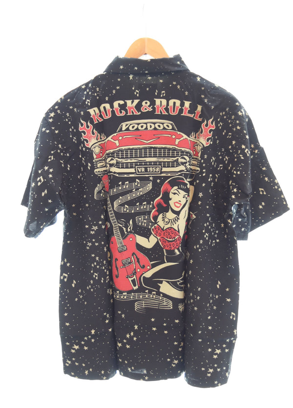 サンサーフ SUN SURF KEONI OF HAWAII ROCK & ROLL VOODOO ALOHA SHIRTS ケオニ オブ ハワイ プリント 半袖シャツ 黒 SS36209 半袖シャツ ブラック Lサイズ 103MT-2037