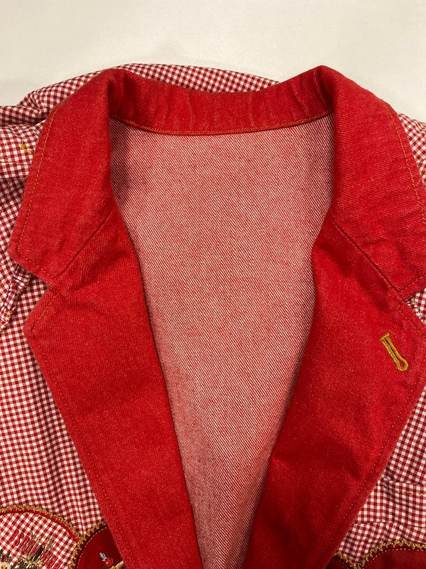 ピンクハウス PINK HOUSE パッチワーク ワッペン デニムジャケット テーラードジャケット ブラウス レトロ 赤 PO141FJ01 ジャケット レッド 101LT-174