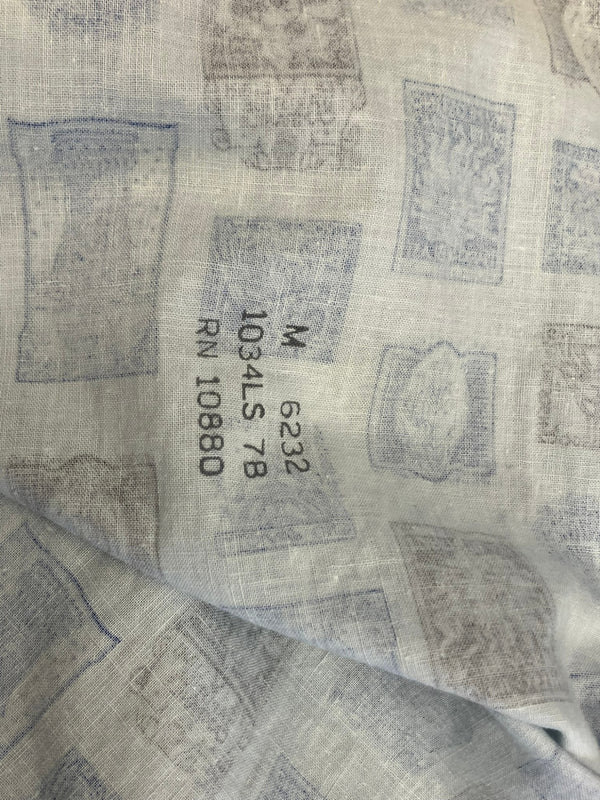 ヴィンテージ vintage 60's 60年代 GOLDEN BRENT ブレント 総柄 切手柄 stamp pattern 長袖シャツ ブルー Mサイズ 101MT-3943