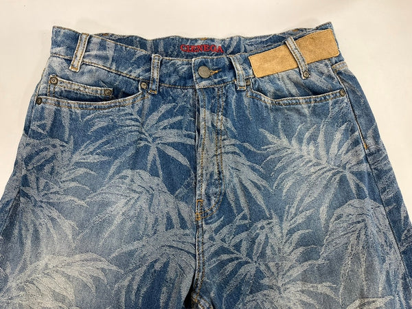 パームエンジェルス PALM ANGELS CLENEGA ツリープリントジーンズ ヤシの木 総柄 刺繍 デニム ブルー サイズ32 101MB-708