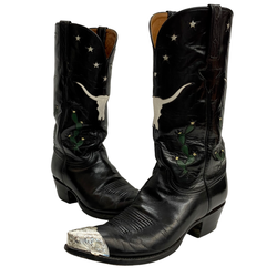 【曜日割引対象外】 ルケーシー Lucchese Cactus Cowboy Long Horn USA製 メンズ靴 ブーツ ウエスタン ブラック 9Eサイズ 201-shoes1218 VB