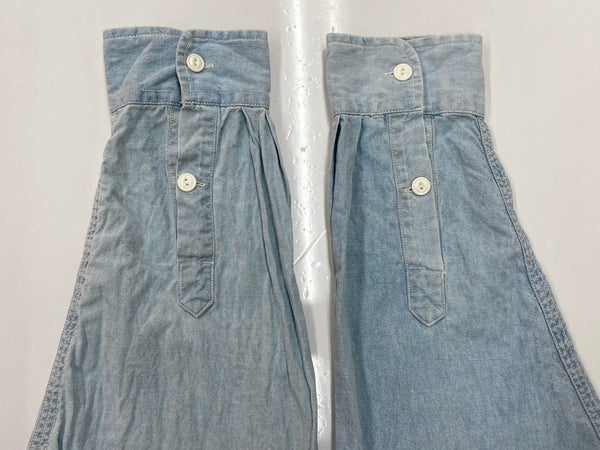 ダブルアールエル RRL 90s 三ツ星タグ ガチャポケ シャンブレー  猫目ボタン ワークシャツ 水色 長袖シャツ 無地 ブルー XLサイズ 104MT-2056