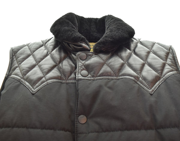 スカルフライト SKULL FLIGHT QUILTING LEATHER YOKE VEST レザー切替 中綿ベスト シンサレート ベスト ブラック Lサイズ 103MT-3325